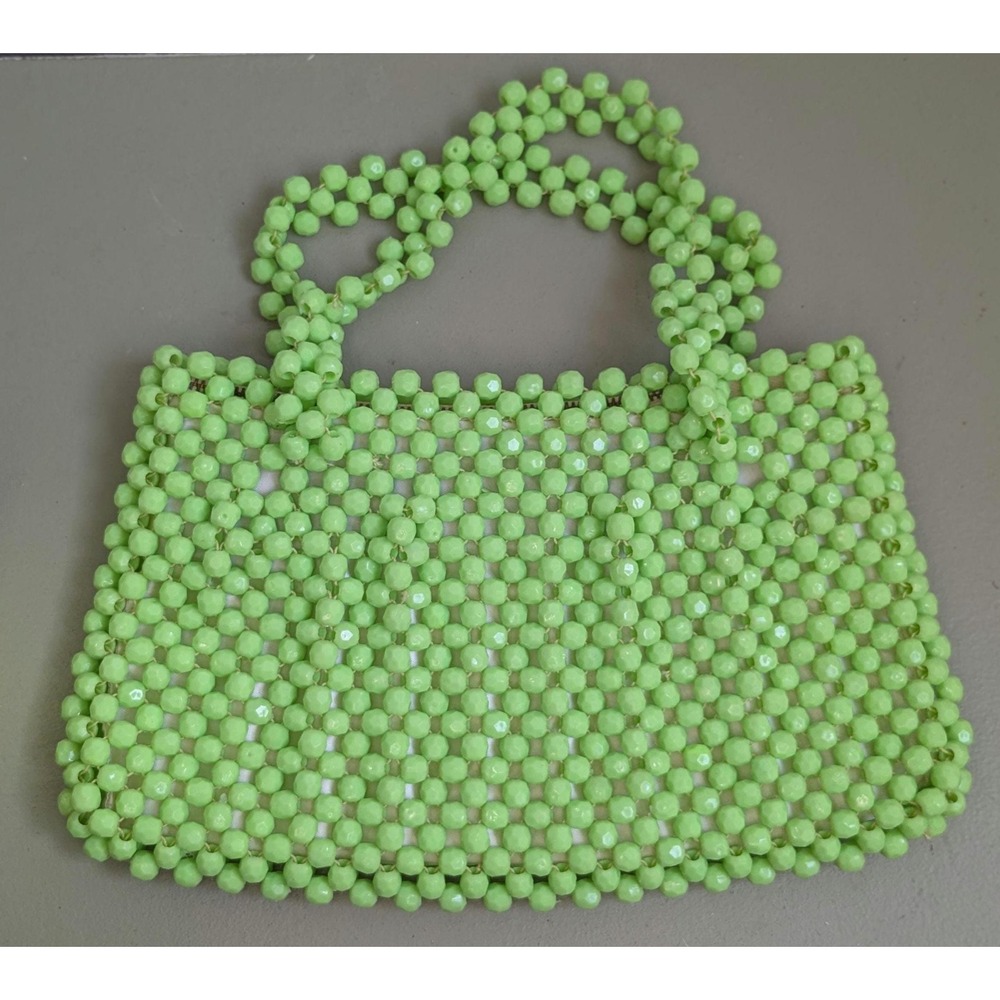 Vintage 1960s Lime Green Beaded Handbag Hong Kong Mod Purse